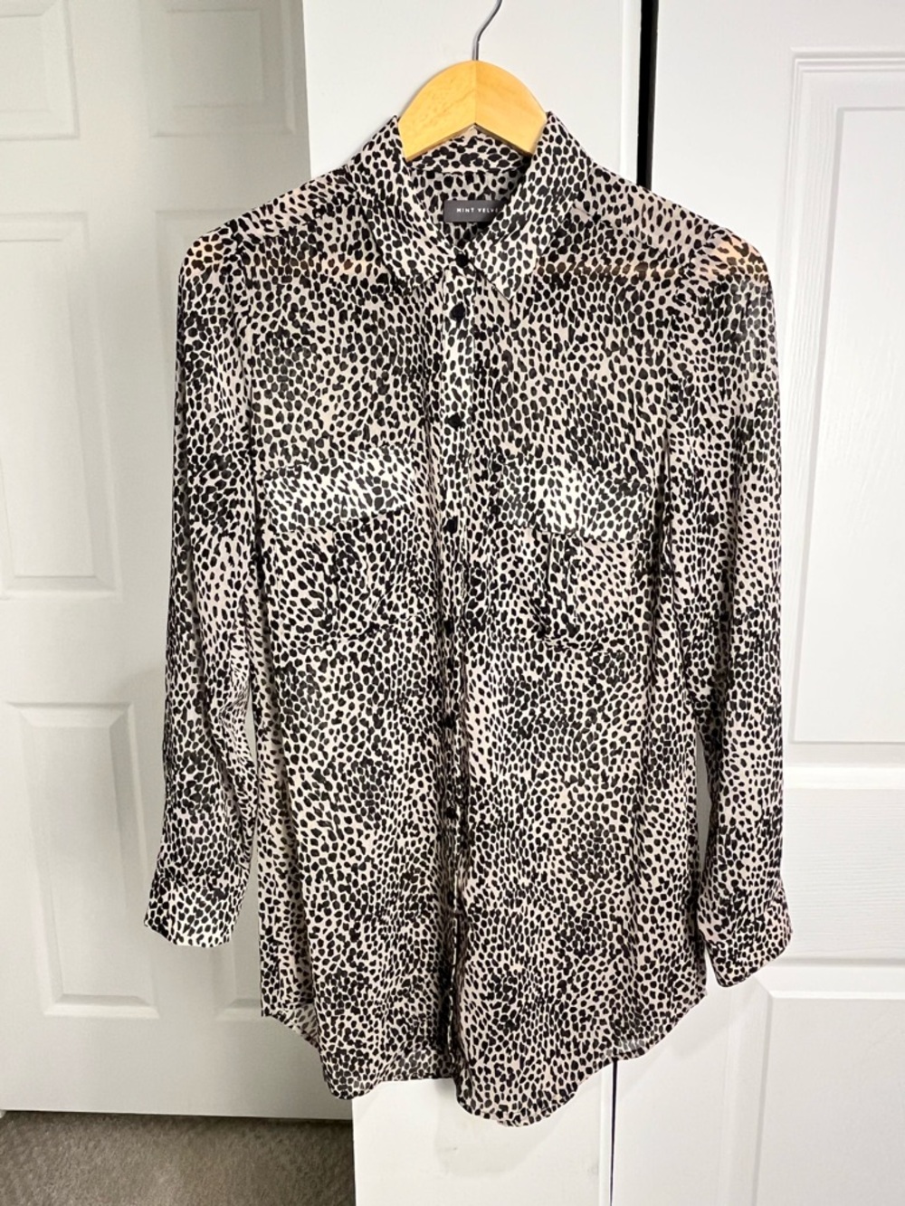 Mint Velvet Chiffon Long Sleeve Top Button Blouse Shirt Leopard Brown sz 10